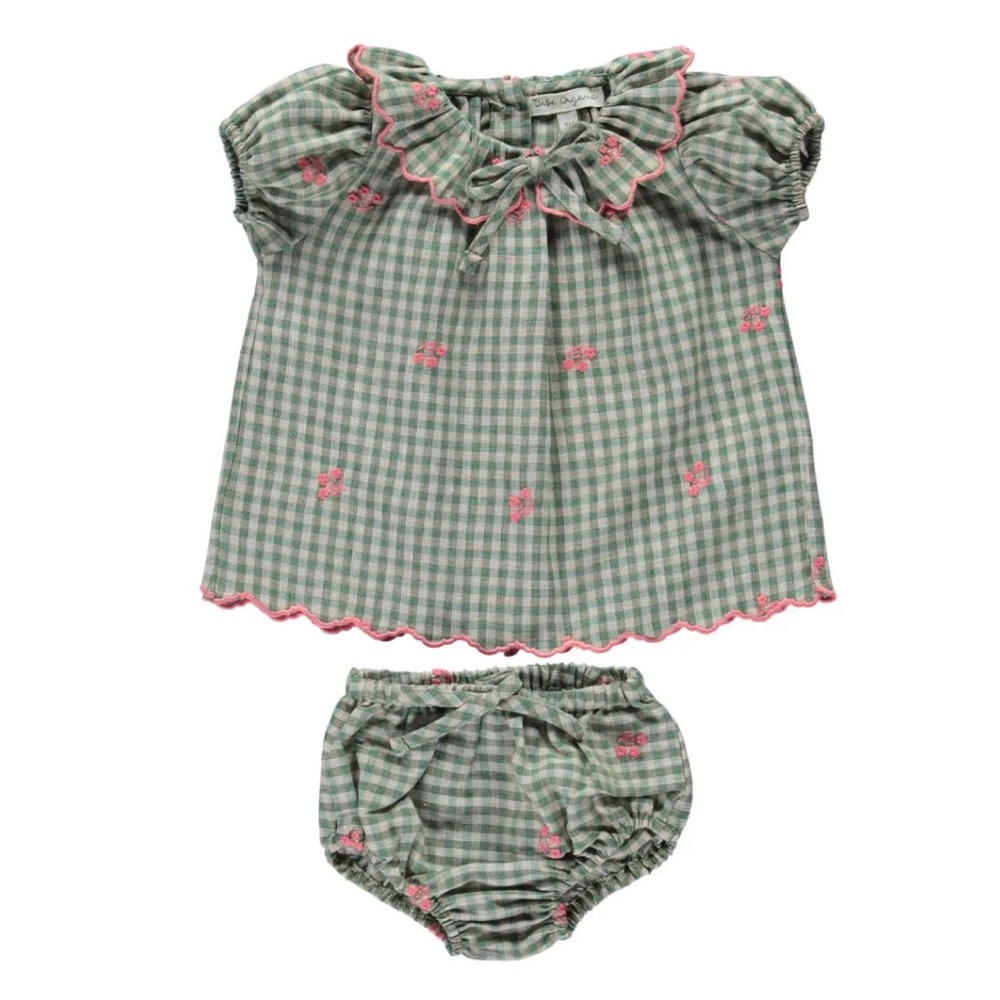 Bebe Organic baby dress and bloomers